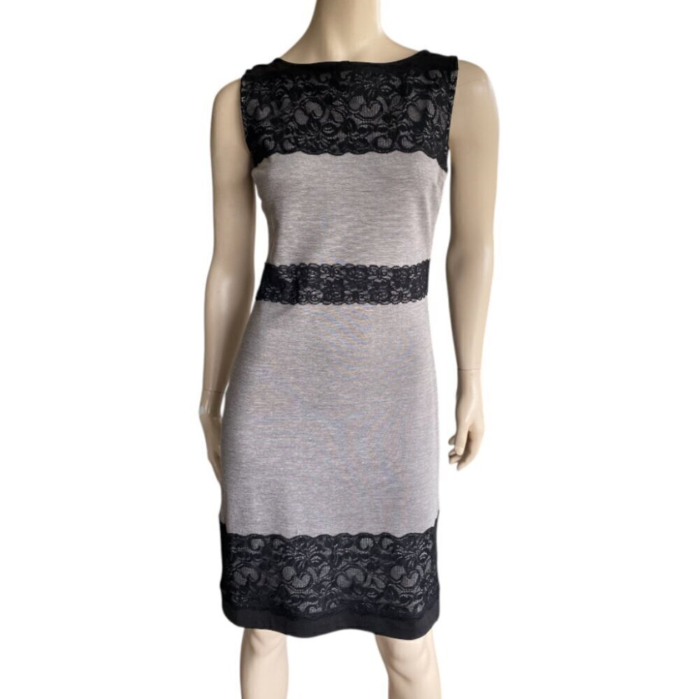 Nicole Benisti Gray with Black Lace Sleevless Dress S​​​​​​​